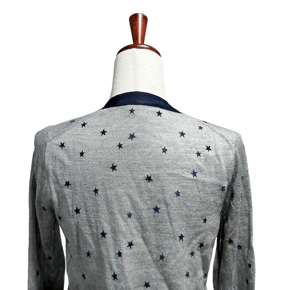J.Crew Cardigan Small Harlow Star Blue Cardigan Merino Wool Blend Pocket Sweater